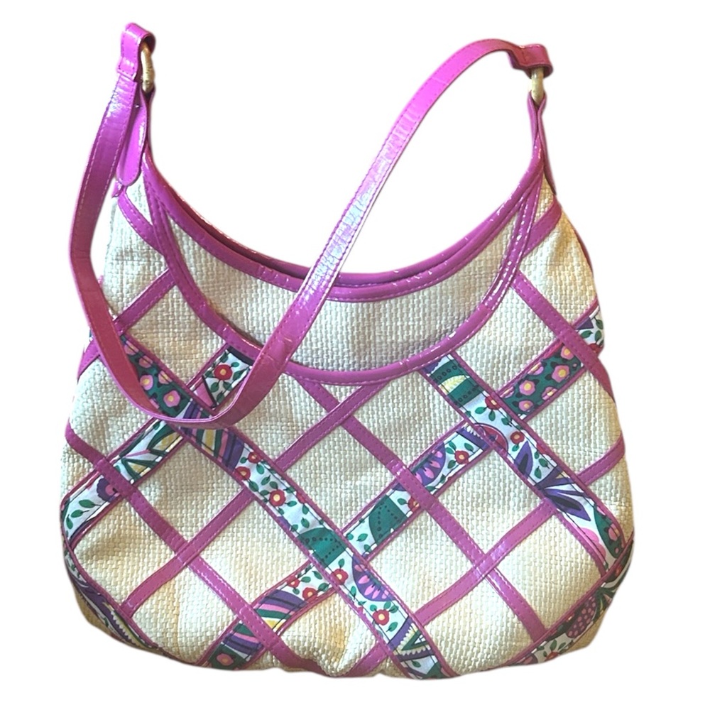 Vera Bradley Purse Viva La Vera Retired Rattan Straw Hobo Shoulder Bag Pink